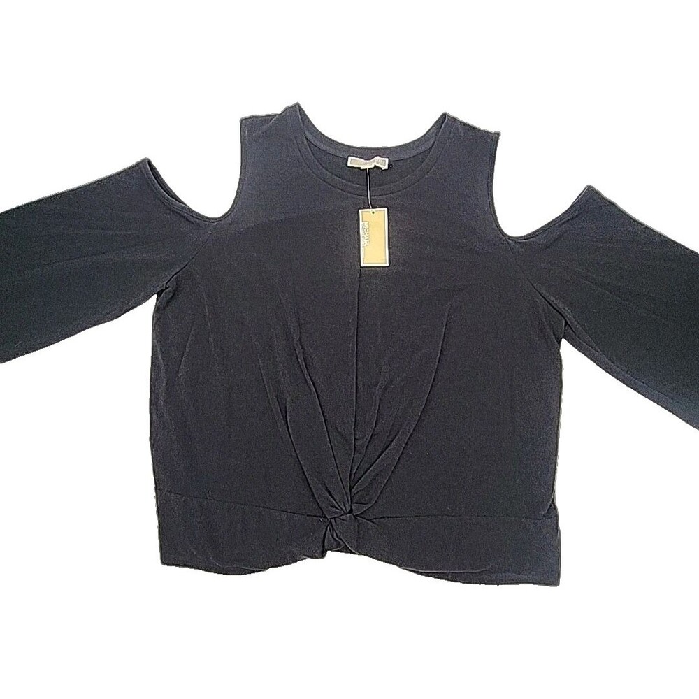 Michael Kors Shirt Knit Women Plus Sz 3X Black Cold Shoulder Top Terry NEW